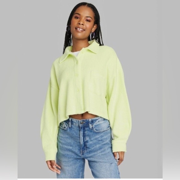 Soft and cozy crop top button up shirt with collar cotton polly blend NWOT - Picture 1 of 7